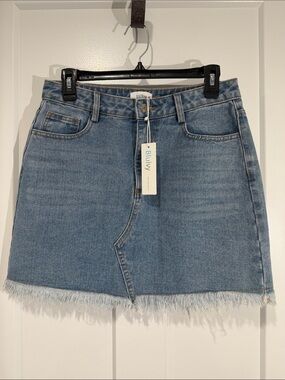 Bluivy Denim Mini Skirt in Light Blue with Frayed Hem